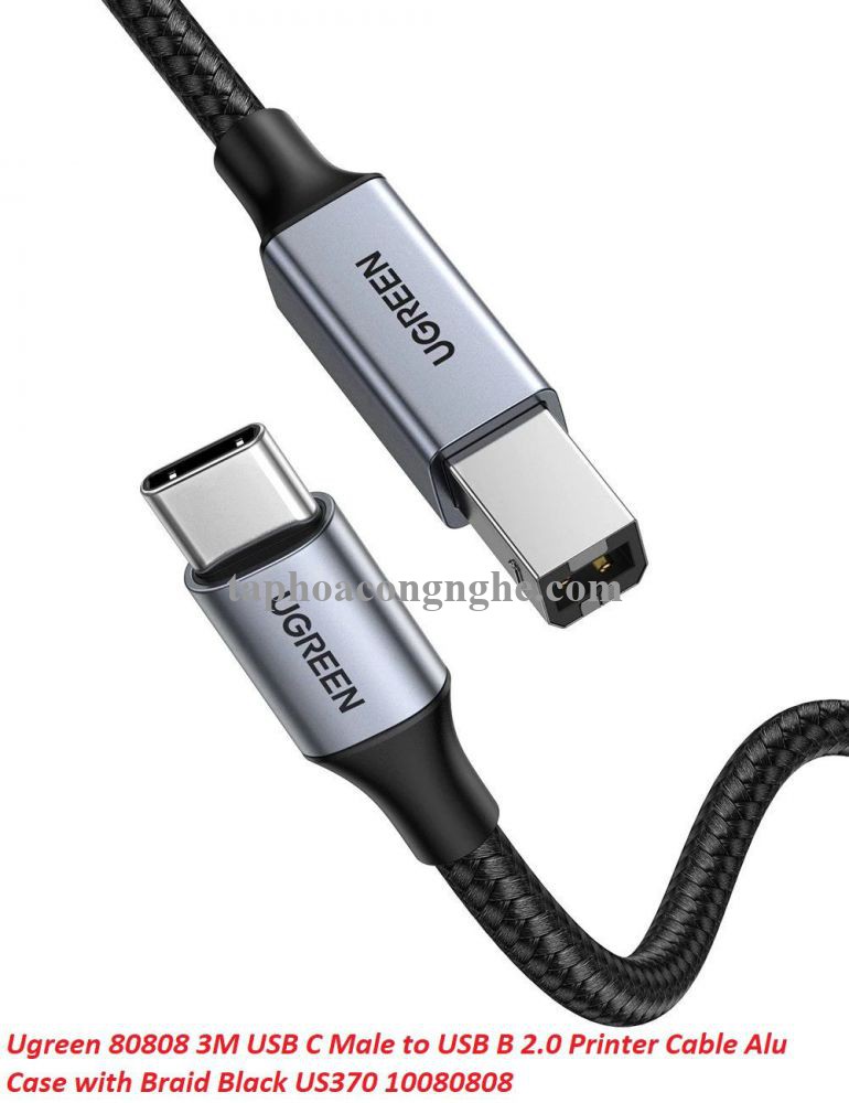 Ugreen 80808 3M màu xám đầu nhôm cáp USB type C ra usb B máy in dây dù US370 30080808